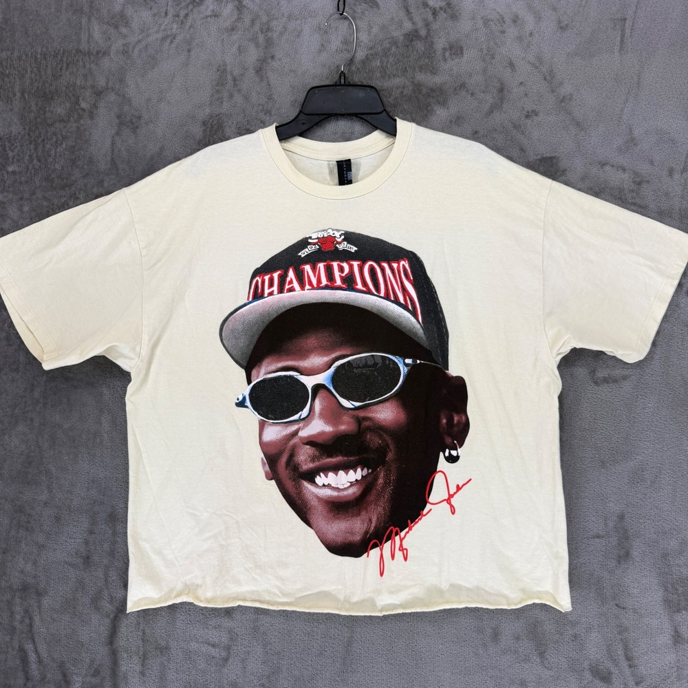Player Tees Michael Jordan Chicago Bulls Graphic T-Shirt Cream Mens 2XL Boxy Fit